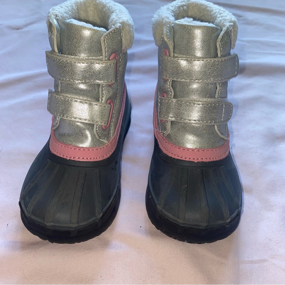 Kids Silver and Pink Winter Boots